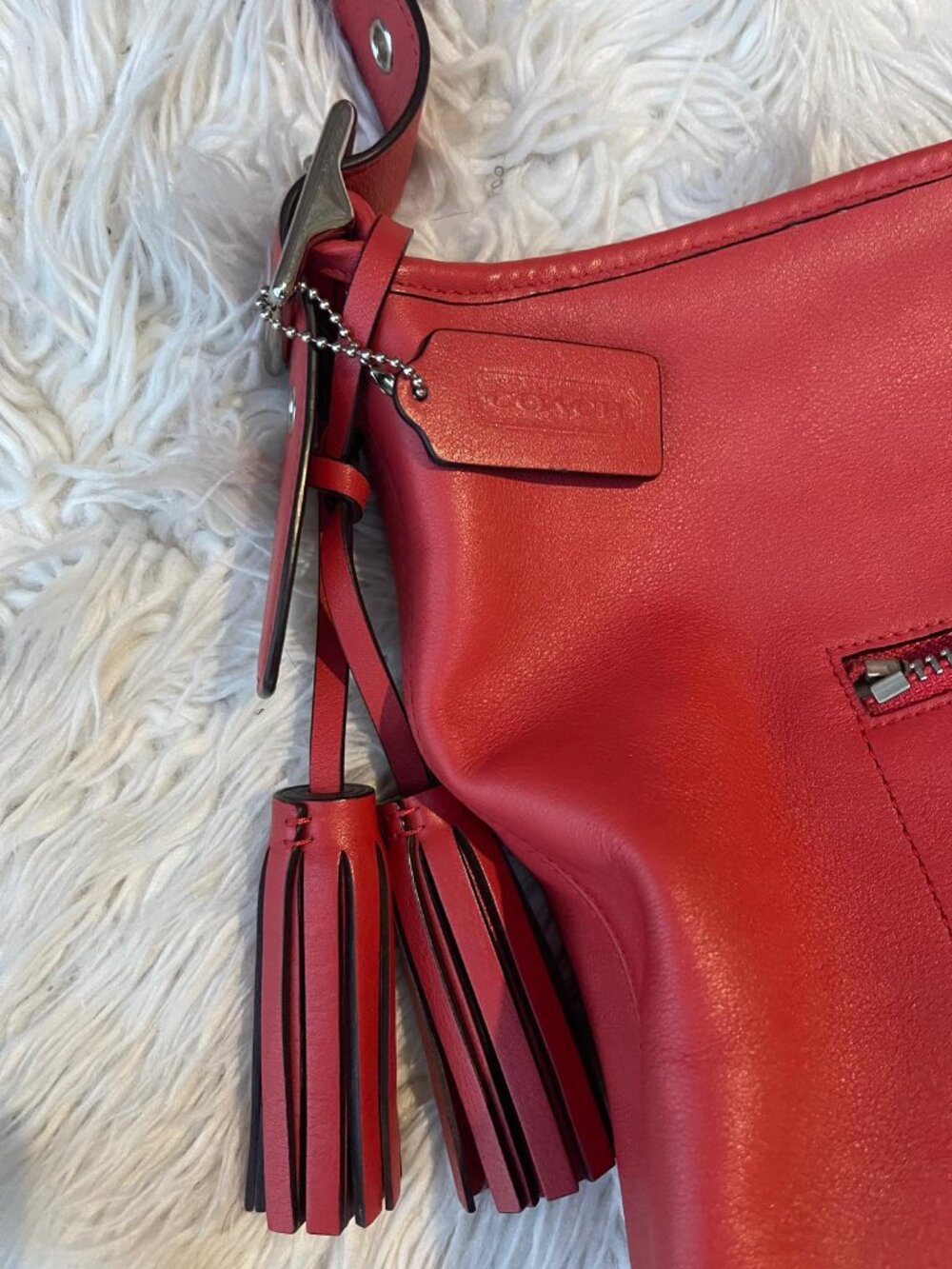 COACH Legacy Mini Duffle Crossbody Red Leather Purse Tassels Shoulder Bag - Picture 6 of 10